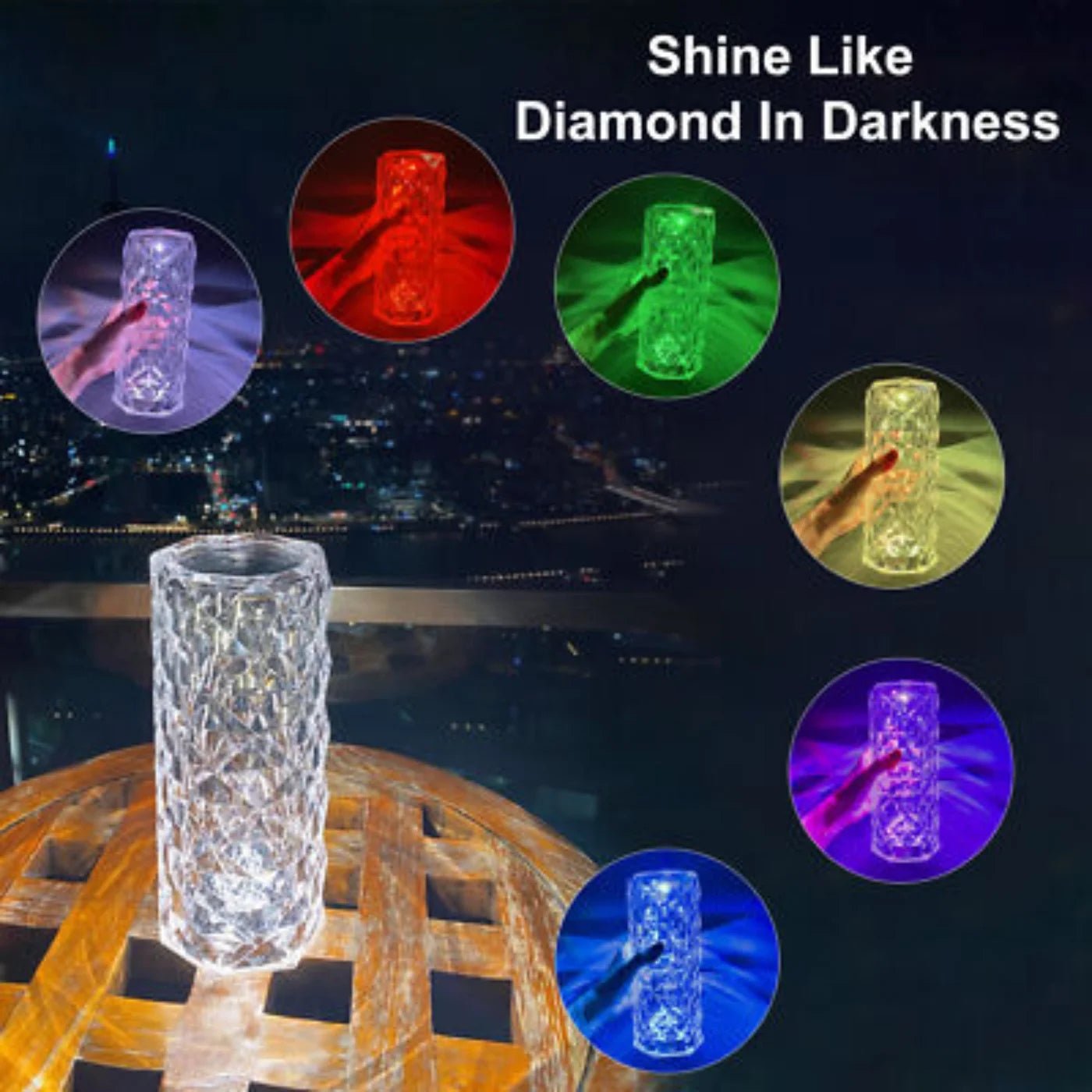 16 Colors Diamond Rose Crystal Touch Lamp | USB Rechargeable Bedside Lamp with Remote - jnty.pk