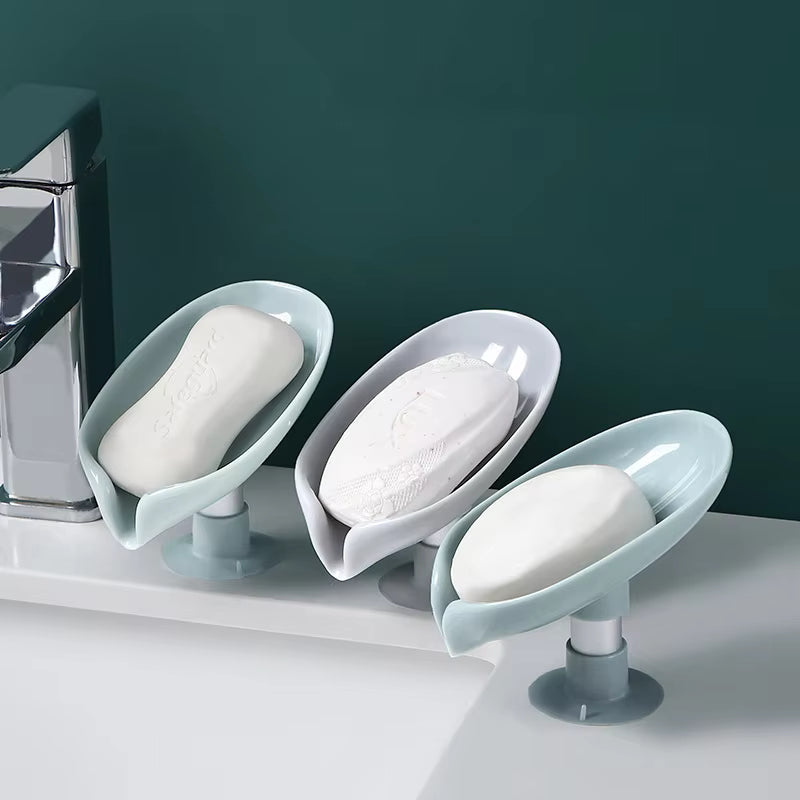 Leaf-Shaped Self-Draining Soap Holder | Stylish Waterfall Design with Suction Base for Bathroom & Kitchen | Random Colors