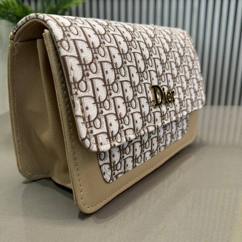 Beige | Dior Oblique Canvas & Leather Flap Clutch | Luxury Designer Handbag for Women - jnty.pk