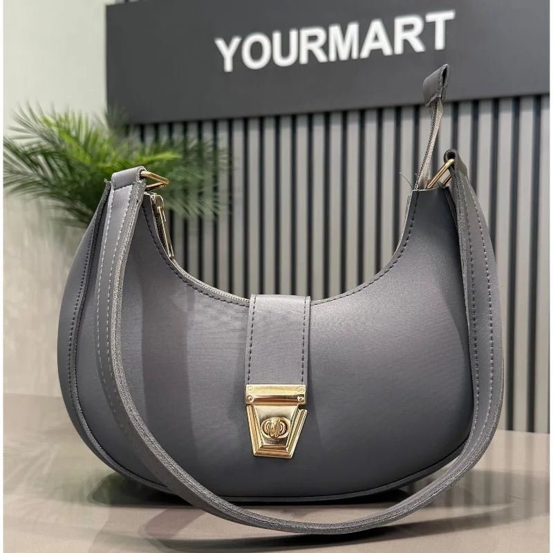 Crescent Luxury Faux Leather Shoulder Bag | Dark Gray Elegant Handbag for Women - jnty.pk