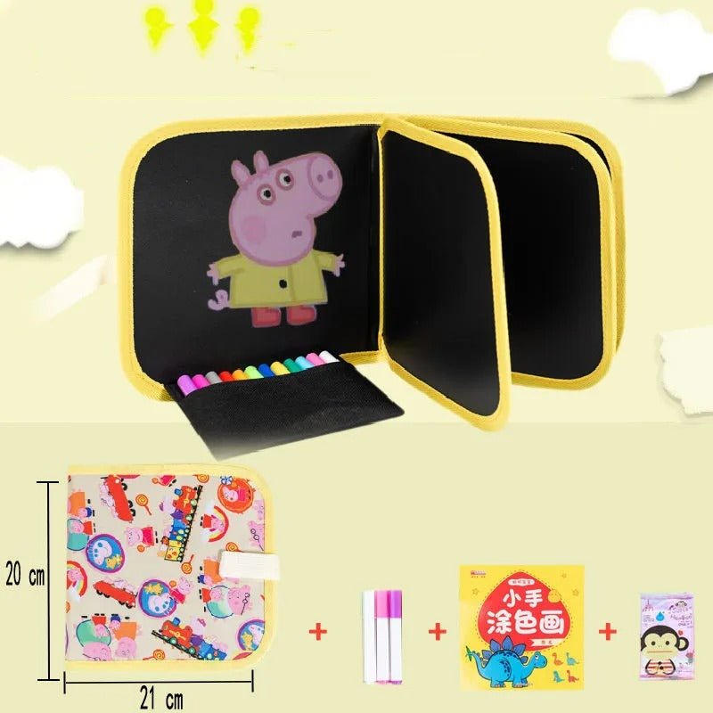 Erasable & Reusable Doodle Magic Blackboard Book with 3 Color Markers – Kids Drawing & Learning Activity Book (Random Color) - jnty.pk