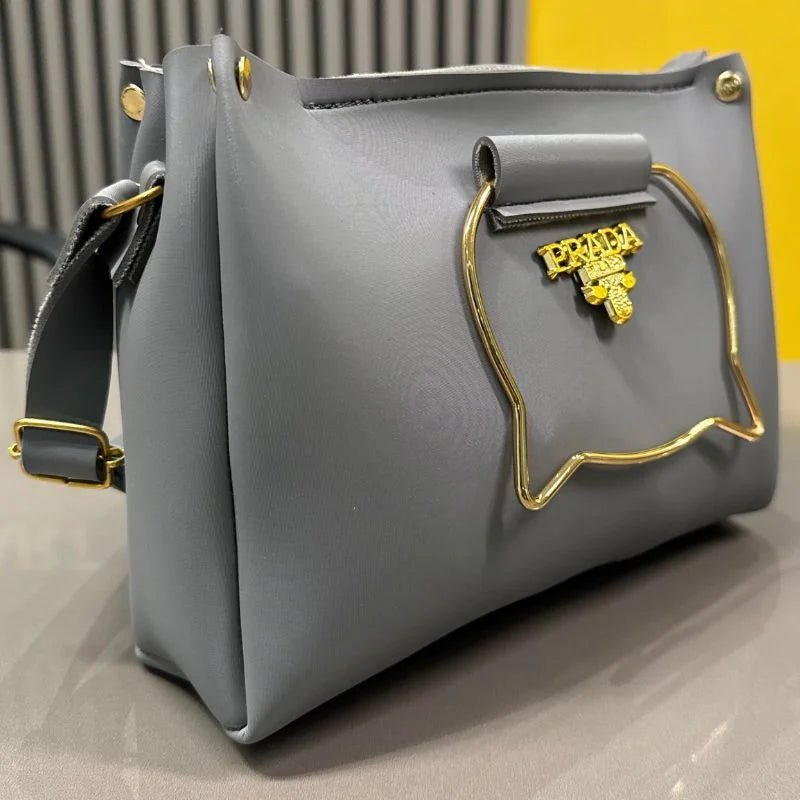 Gray Elegant Cat Handle Handbag for Girls & Ladies | Stylish Shoulder & Crossbody Bag with Gold Accents | Adjustable Strap - jnty.pk