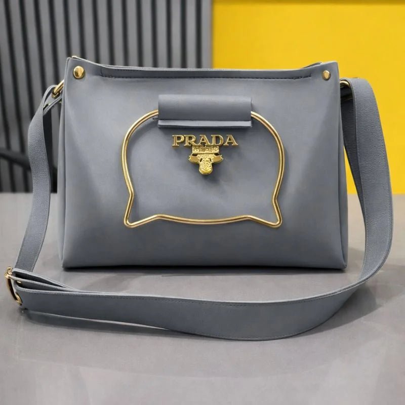Gray Elegant Cat Handle Handbag for Girls & Ladies | Stylish Shoulder & Crossbody Bag with Gold Accents | Adjustable Strap - jnty.pk