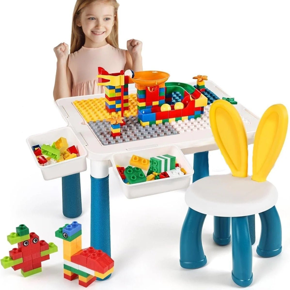 Kids Building Blocks Table With Chair – Multi - Functional Play Set For Creative Learning, Building, Drawing, And Fun Activities - jnty.pk