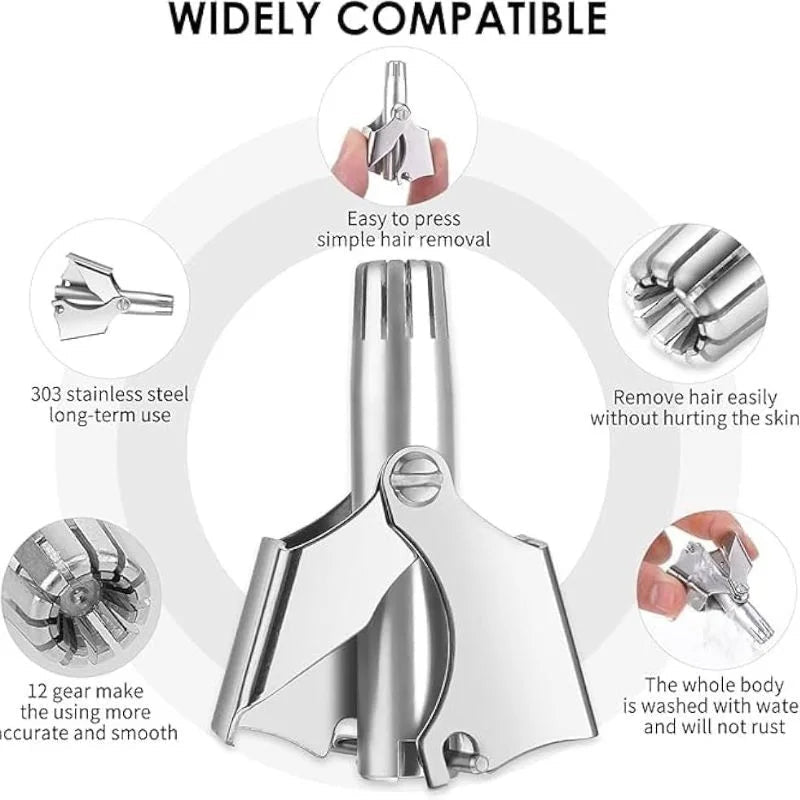 Manual Stainless Steel Nose & Ear Hair Trimmer – Painless, Battery - Free Precision Grooming Tool with Cleaning Brush - jnty.pk