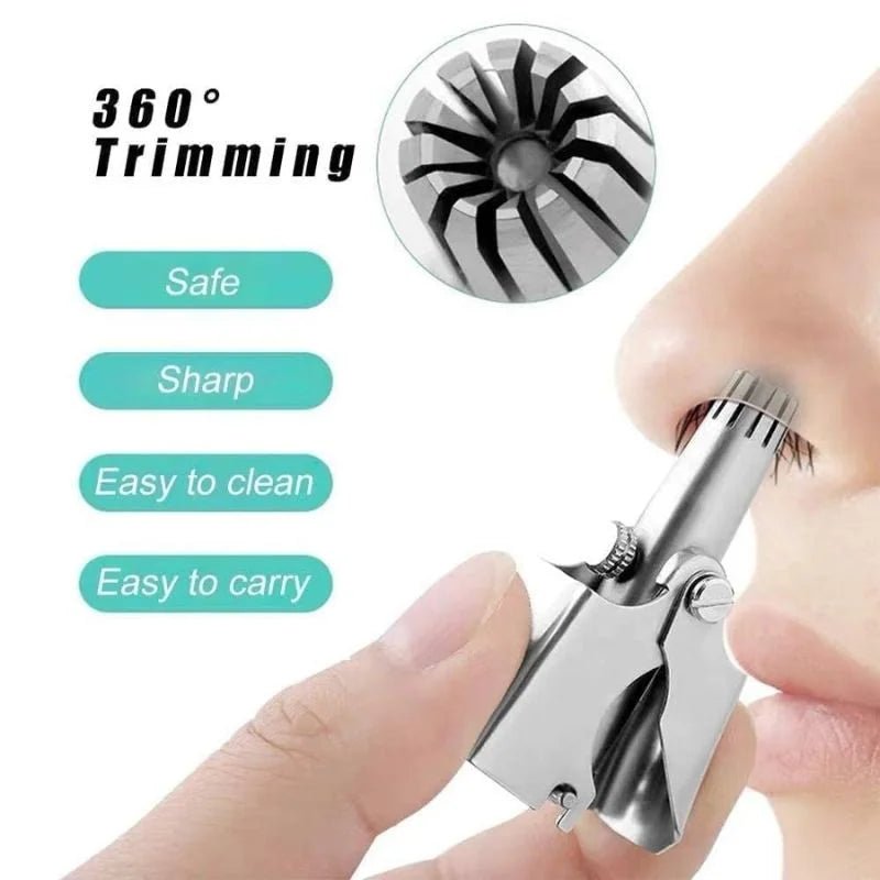 Manual Stainless Steel Nose & Ear Hair Trimmer – Painless, Battery - Free Precision Grooming Tool with Cleaning Brush - jnty.pk