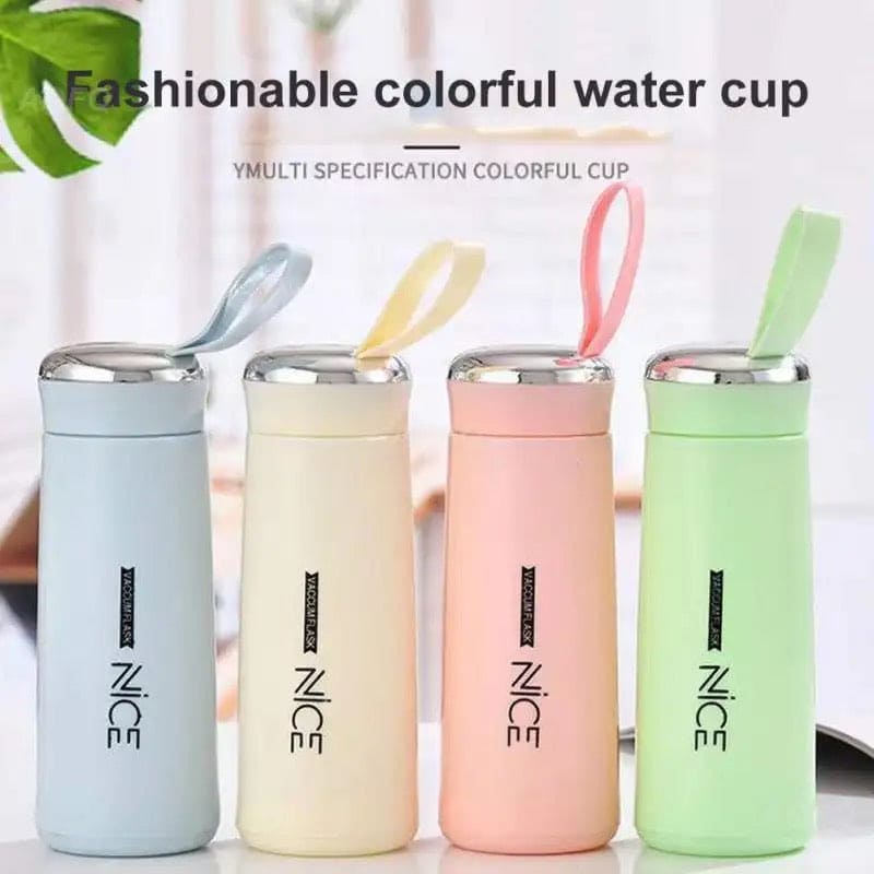 Nice Bottle | 400ml Mini Flask Glass Water Bottle with Vacuum Insulation | Temperature Resistant | Random Colors - jnty.pk