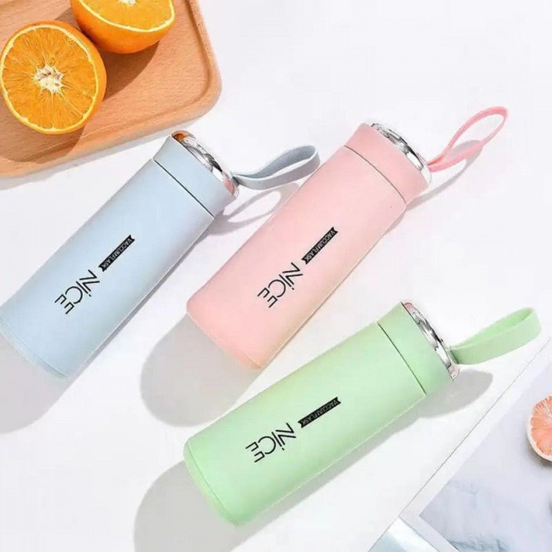 Nice Bottle | 400ml Mini Flask Glass Water Bottle with Vacuum Insulation | Temperature Resistant | Random Colors - jnty.pk