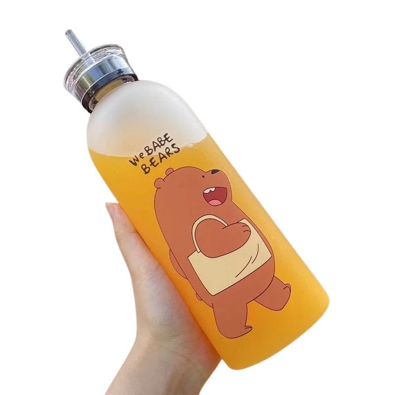We Babe Bears Frosted Plastic Water Bottle with Straw 1000ml | Leakproof BPA - Free Cute Hydration Bottle - jnty.pk