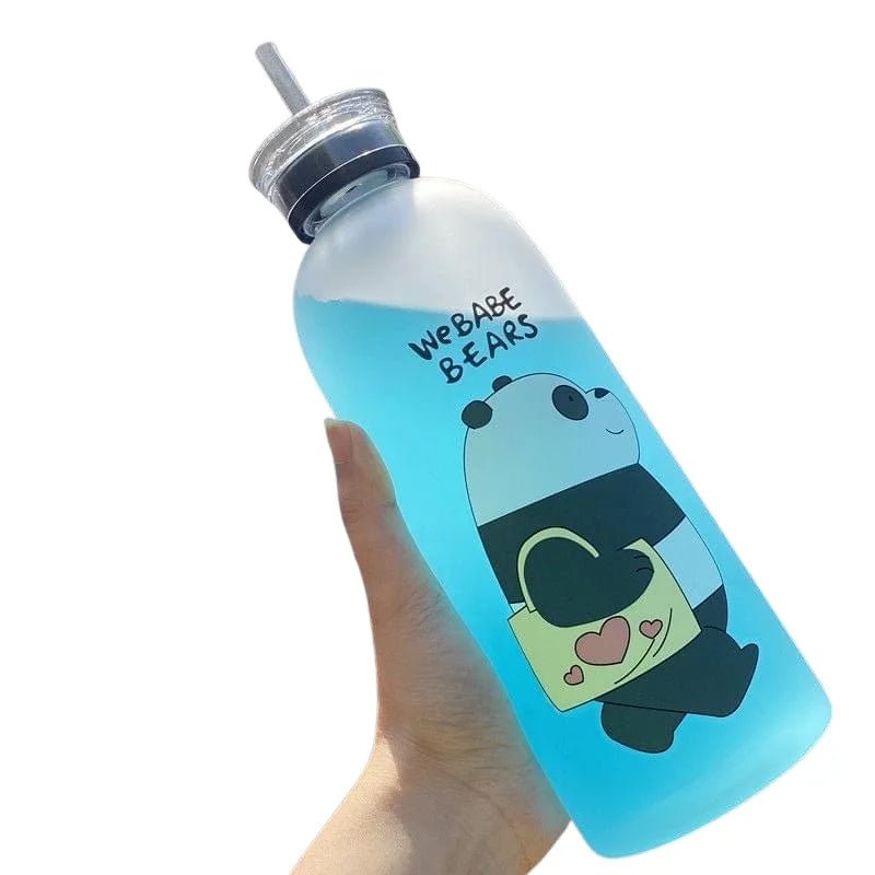 We Babe Bears Frosted Plastic Water Bottle with Straw 1000ml | Leakproof BPA - Free Cute Hydration Bottle - jnty.pk
