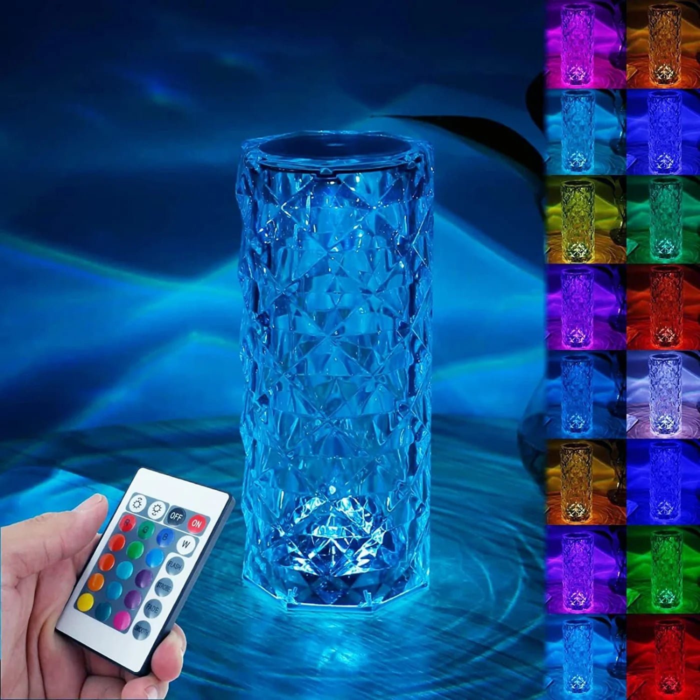 16 Colors Diamond Rose Crystal Touch Lamp | USB Rechargeable Bedside Lamp with Remote - jnty.pk