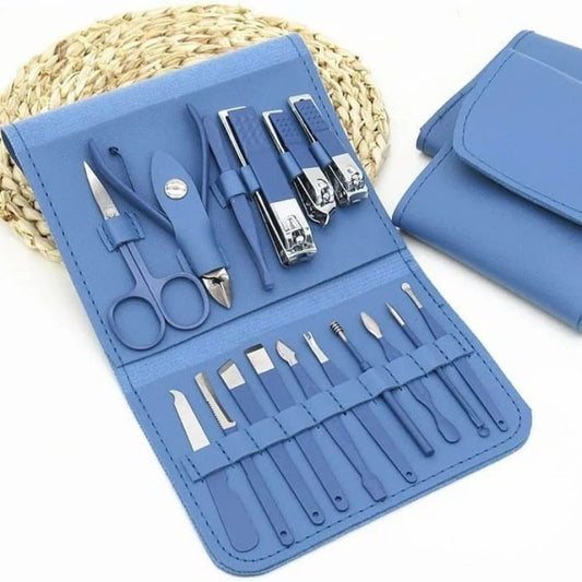 16 Pcs Stainless Steel Manicure & Pedicure Set | Travel Grooming Kit with Leather Case - jnty.pk