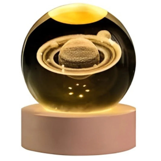 3D Galaxy Space Crystal Ball Night Light with Wooden LED Stand | USB Decorative Table Lamp | Random Designs