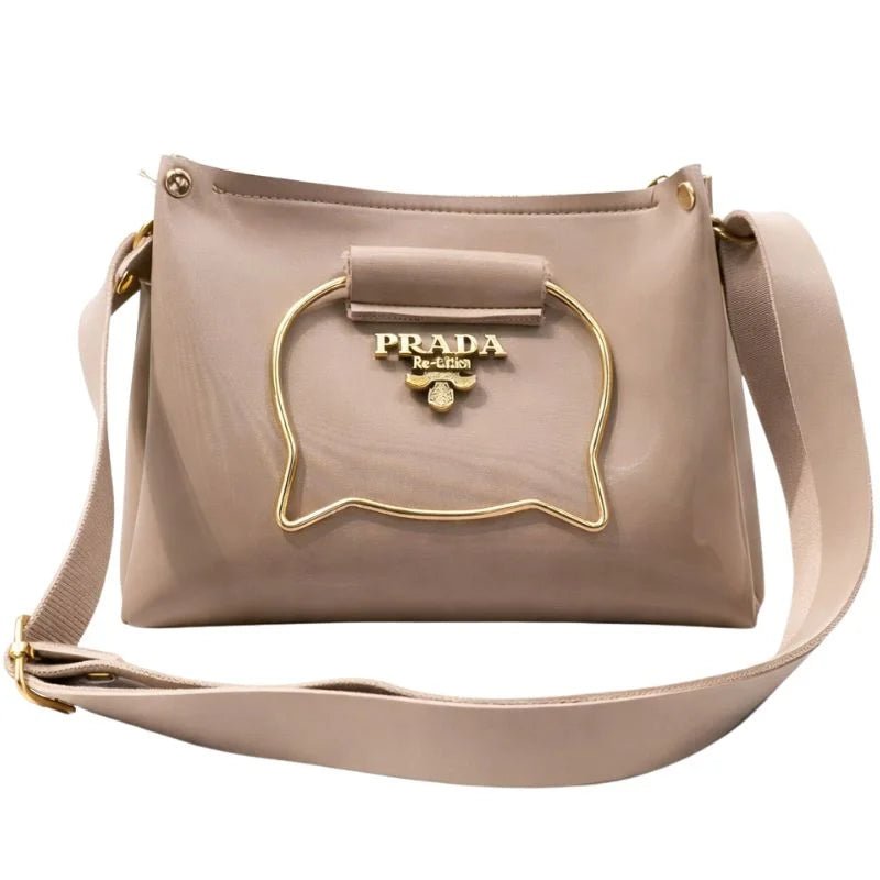 Beige Elegant Cat Handle Handbag for Girls & Ladies | Stylish Shoulder & Crossbody Bag with Gold Accents | Adjustable Strap - jnty.pk