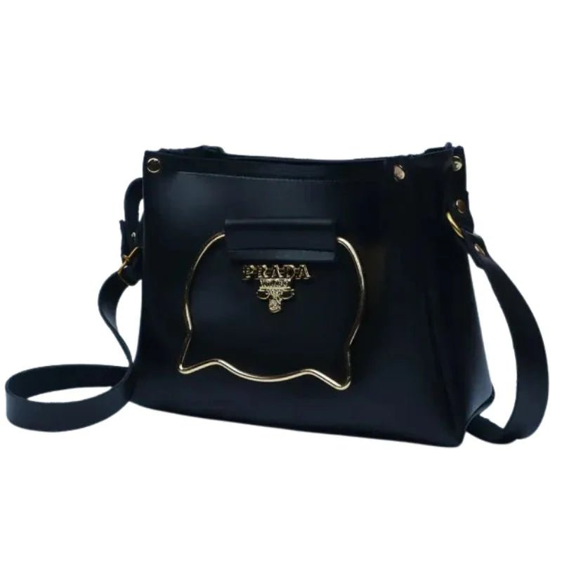Black Elegant Cat Handle Handbag for Girls & Ladies | Stylish Shoulder & Crossbody Bag with Gold Accents | Adjustable Strap - jnty.pk