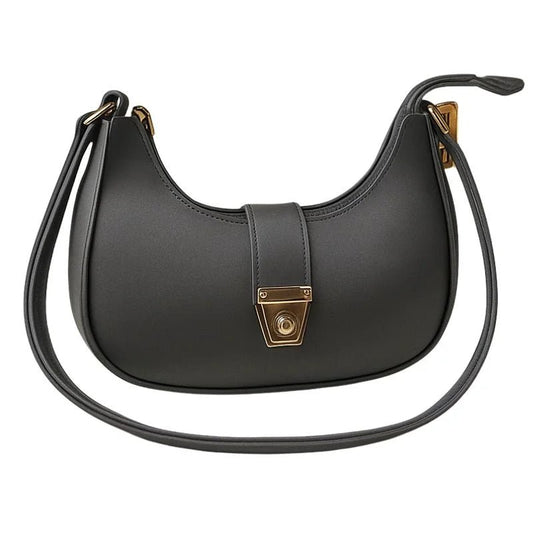 Crescent Luxury Faux Leather Shoulder Bag | Dark Gray Elegant Handbag for Women - jnty.pk