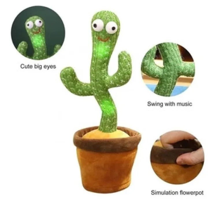 Dancing Cactus Toy – Singing, Talking, Voice Recording Plush with USB Rechargeable Function – Fun Educational Gift for Babies and Kids (Ages 6 Months & Up) - Rechargeable - With Cap - jnty.pk