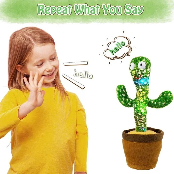 Dancing Cactus Toy – Singing, Talking, Voice Recording Plush with USB Rechargeable Function – Fun Educational Gift for Babies and Kids (Ages 6 Months & Up) - Rechargeable - With Cap - jnty.pk