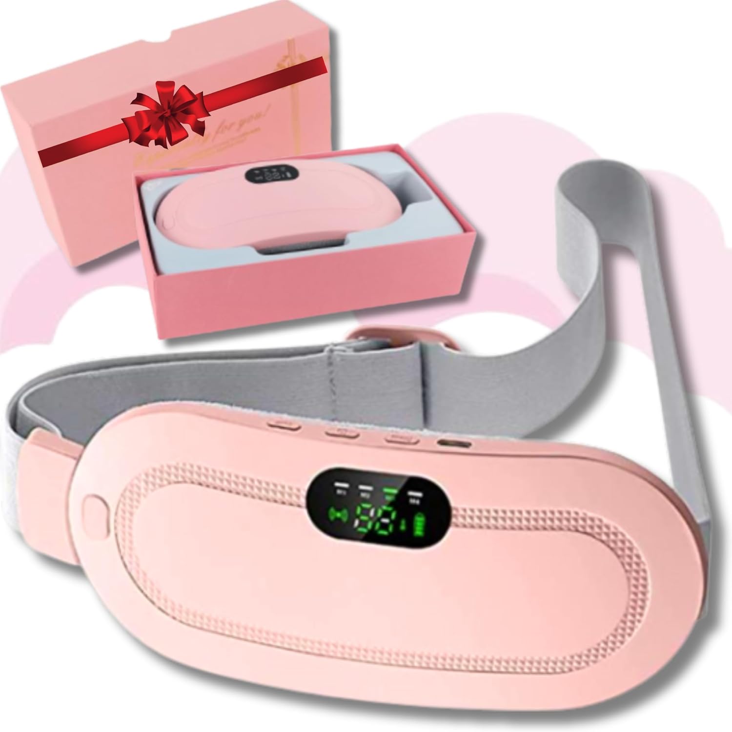Digital Period Heating Pad & Vibrating Belt | 3 Heat Levels, 4 Massage Modes | Fast Relief for Menstrual Cramps - jnty.pk