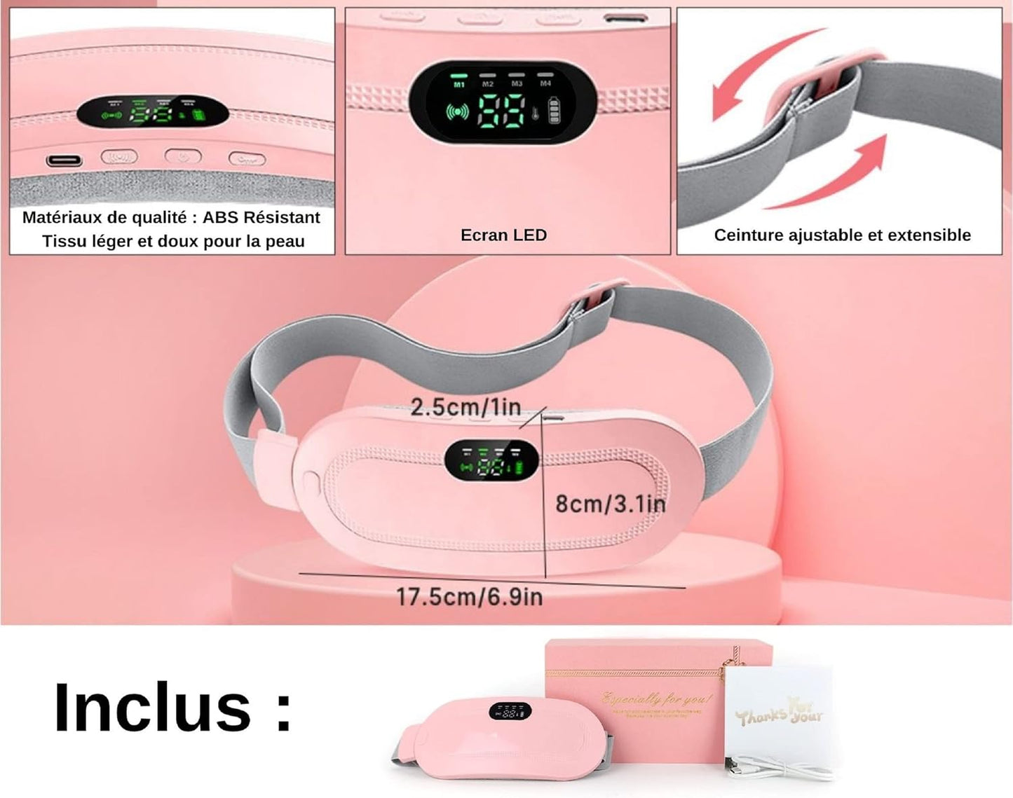 Digital Period Heating Pad & Vibrating Belt | 3 Heat Levels, 4 Massage Modes | Fast Relief for Menstrual Cramps - jnty.pk