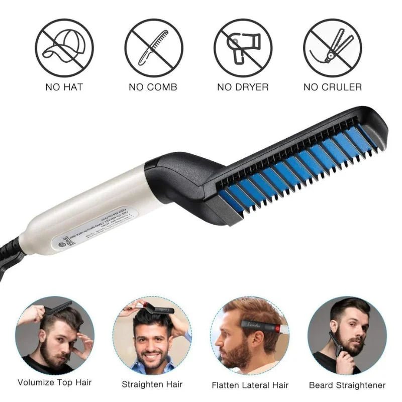 Hair & Beard Straightener Comb for Men | Multifunction Electric Hair & Beard Styling Brush | Quick Heating Ceramic Straightener - jnty.pk