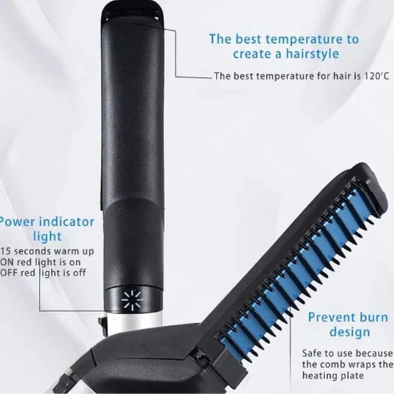 Hair & Beard Straightener Comb for Men | Multifunction Electric Hair & Beard Styling Brush | Quick Heating Ceramic Straightener - jnty.pk