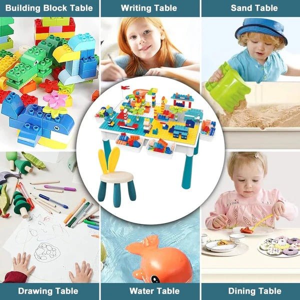 Kids Building Blocks Table With Chair – Multi - Functional Play Set For Creative Learning, Building, Drawing, And Fun Activities - jnty.pk