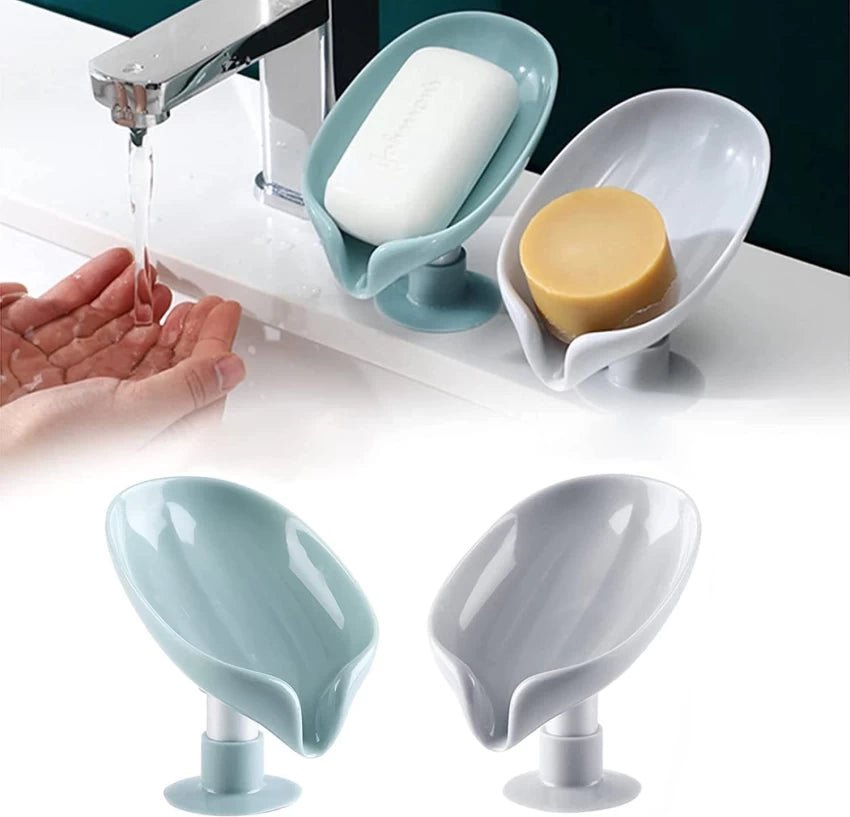 Leaf - Shaped Self - Draining Soap Holder | Stylish Waterfall Design with Suction Base for Bathroom & Kitchen | Random Colors - jnty.pk