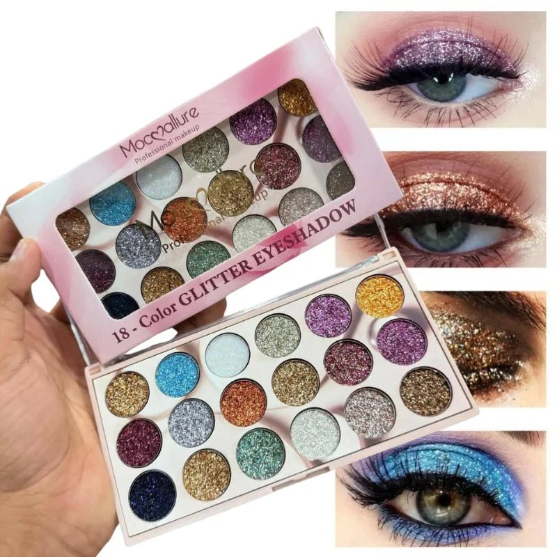Mocallure 18 Color Glitter Kit | High - Pigment Sparkle Palette for Eyes, Lips & Face Makeup - jnty.pk