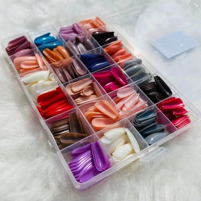 Multicolor Acrylic Artificial Nails Kit | Full Cover Nails with Glue | 24 Shades | 576 Pcs - jnty.pk