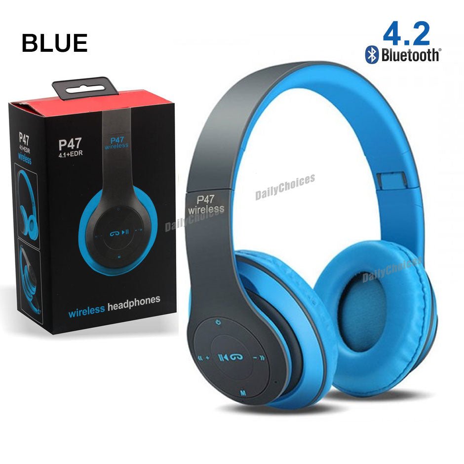 P47 Wireless Headphones | Bluetooth Foldable Headset | Stereo Sound | FM Radio & TF Card Support | Built - in Microphone - jnty.pk