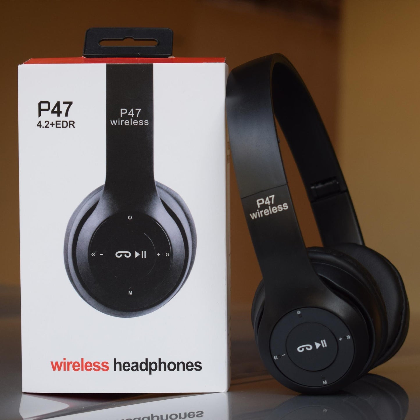 P47 Wireless Headphones | Bluetooth Foldable Headset | Stereo Sound | FM Radio & TF Card Support | Built - in Microphone - jnty.pk
