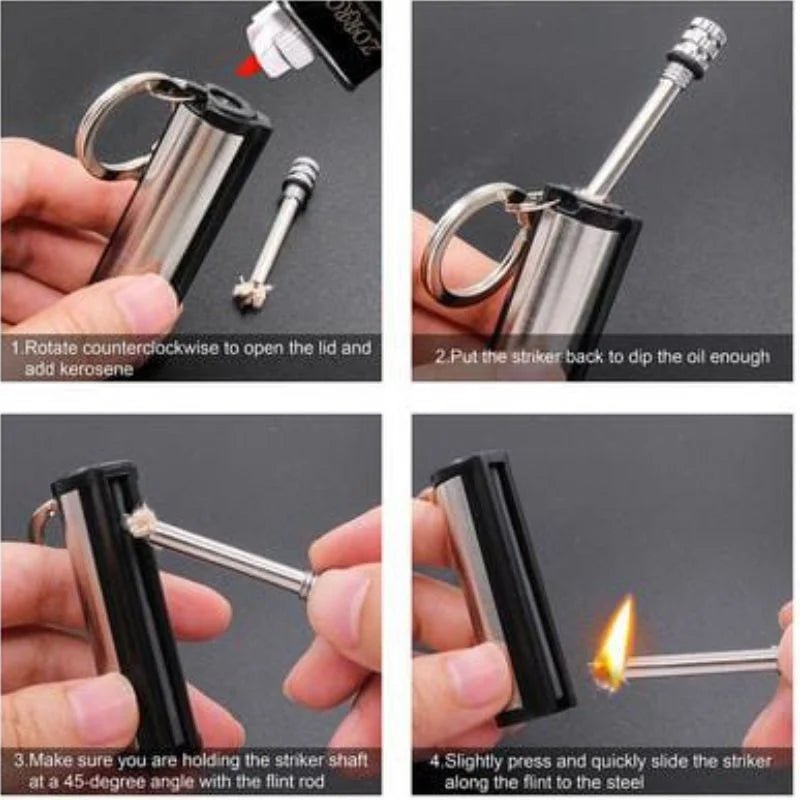 Permanent Match Striker Flint Stone Lighter with Keychain | Waterproof Survival Matchstick for Smoking & Outdoor Use - jnty.pk