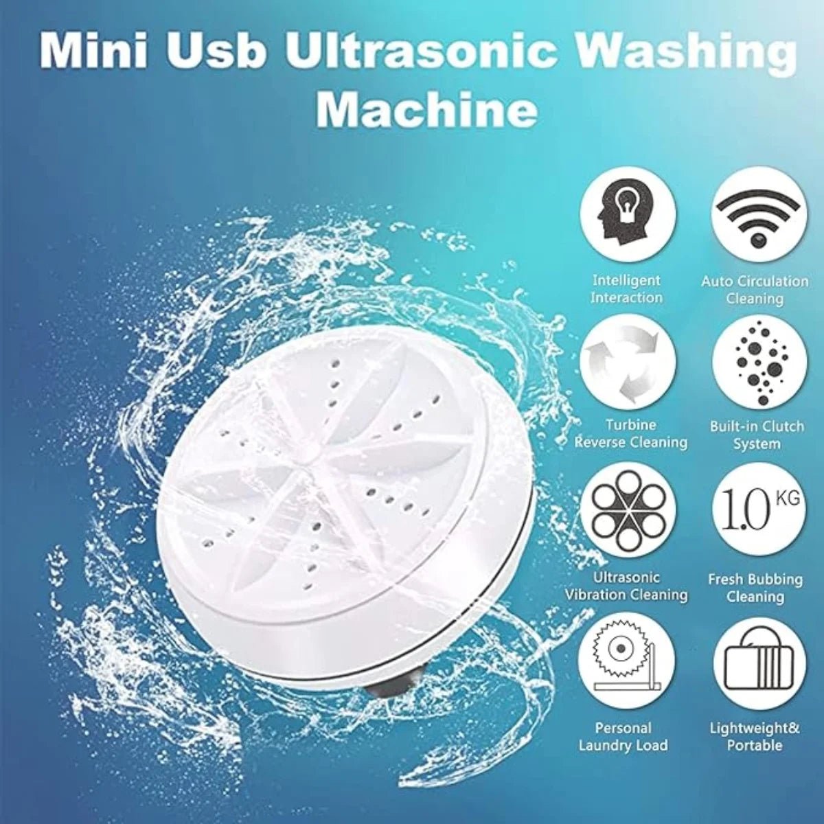 Portable USB Mini Turbo Washer | Ultrasonic Travel Washing Machine for Socks, Underwear & Dishes - jnty.pk