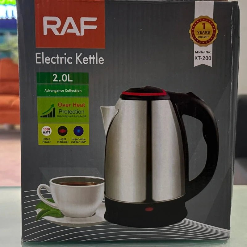 RAF KT - 200 Automatic Electric Kettle 2 Liter Stainless Steel Cordless 1500W with Overheat Protection - jnty.pk