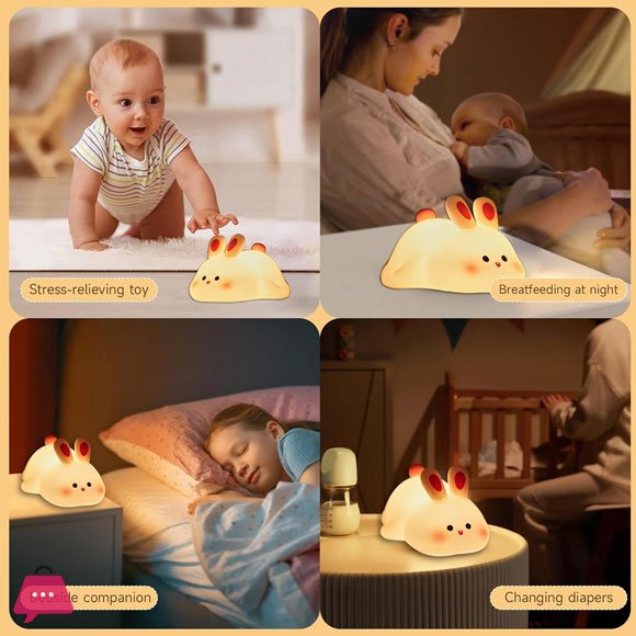Silicon Rabbit Lamp - Cute Lamps - Rechargeable Rabbit Lamp With Touch Sensor - Bunny Night Lamps for Kids - jnty.pk