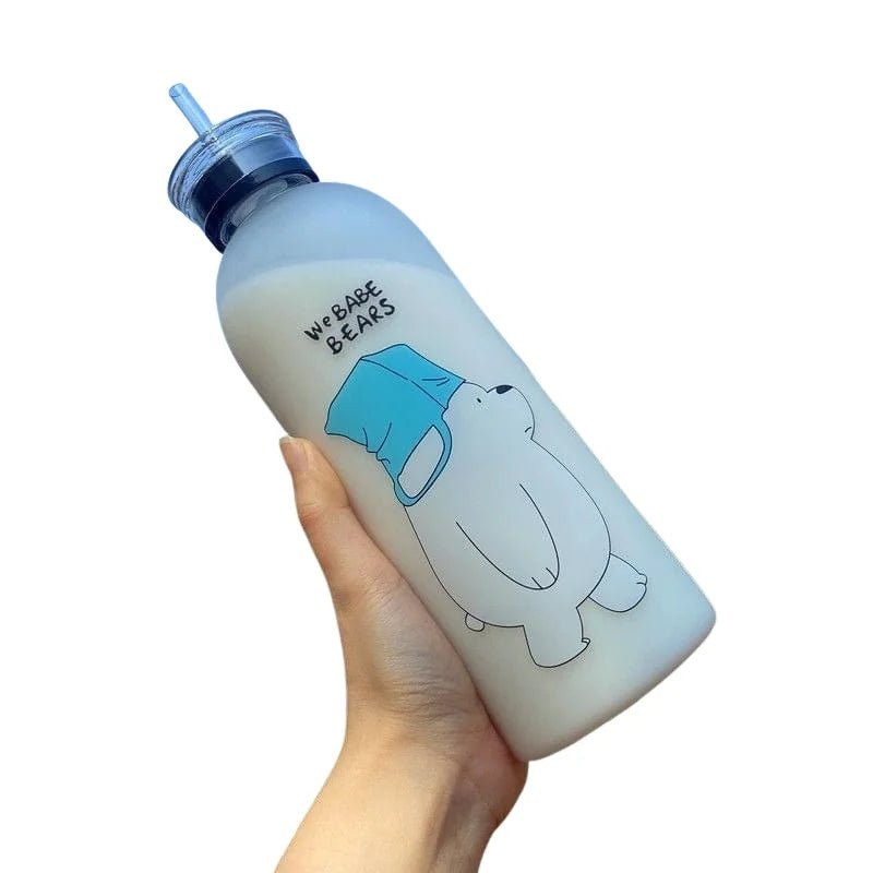 We Babe Bears Frosted Plastic Water Bottle with Straw 1000ml | Leakproof BPA - Free Cute Hydration Bottle - jnty.pk