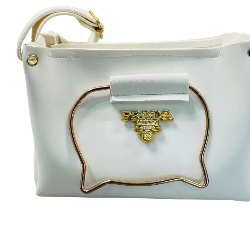 White Elegant Cat Handle Handbag for Girls & Ladies | Stylish Shoulder & Crossbody Bag with Gold Accents | Adjustable Strap - jnty.pk