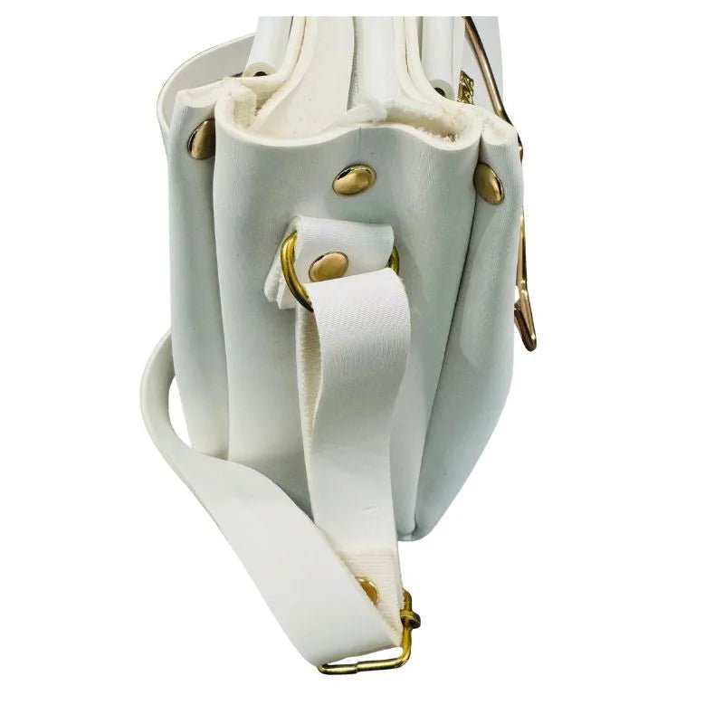 White Elegant Cat Handle Handbag for Girls & Ladies | Stylish Shoulder & Crossbody Bag with Gold Accents | Adjustable Strap - jnty.pk