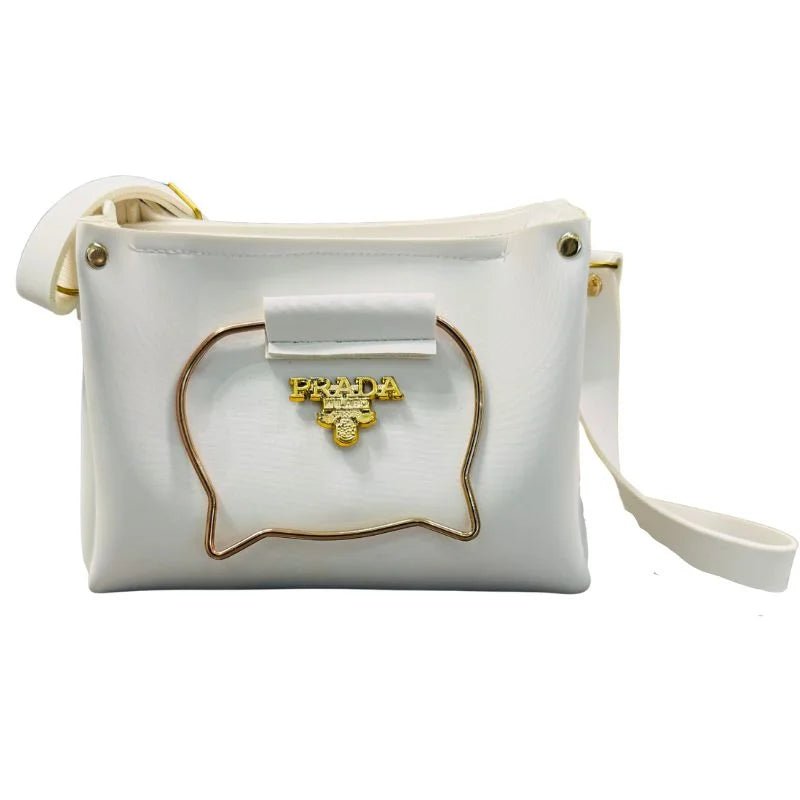 White Elegant Cat Handle Handbag for Girls & Ladies | Stylish Shoulder & Crossbody Bag with Gold Accents | Adjustable Strap - jnty.pk